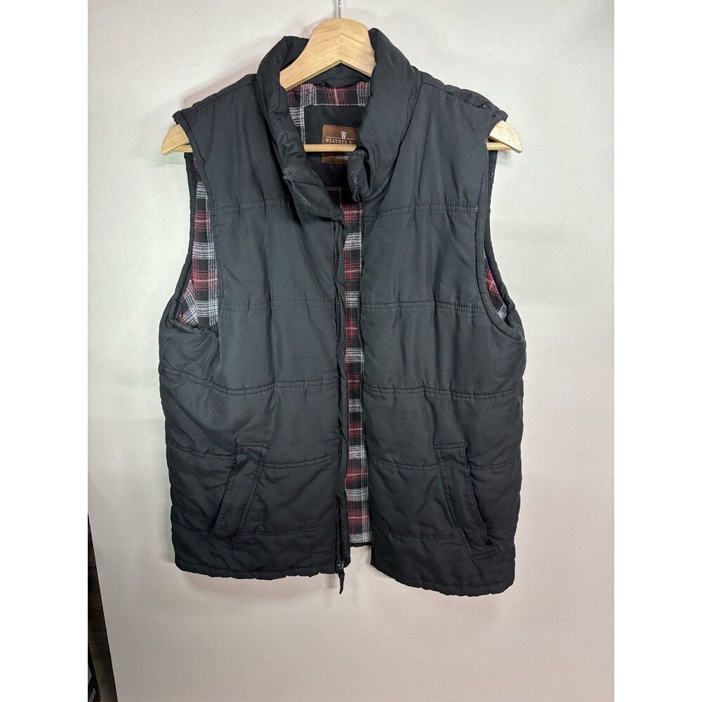 Vintage Black Weather Wear Quilted Puffer Vest with a Plaid Inner Lining XL